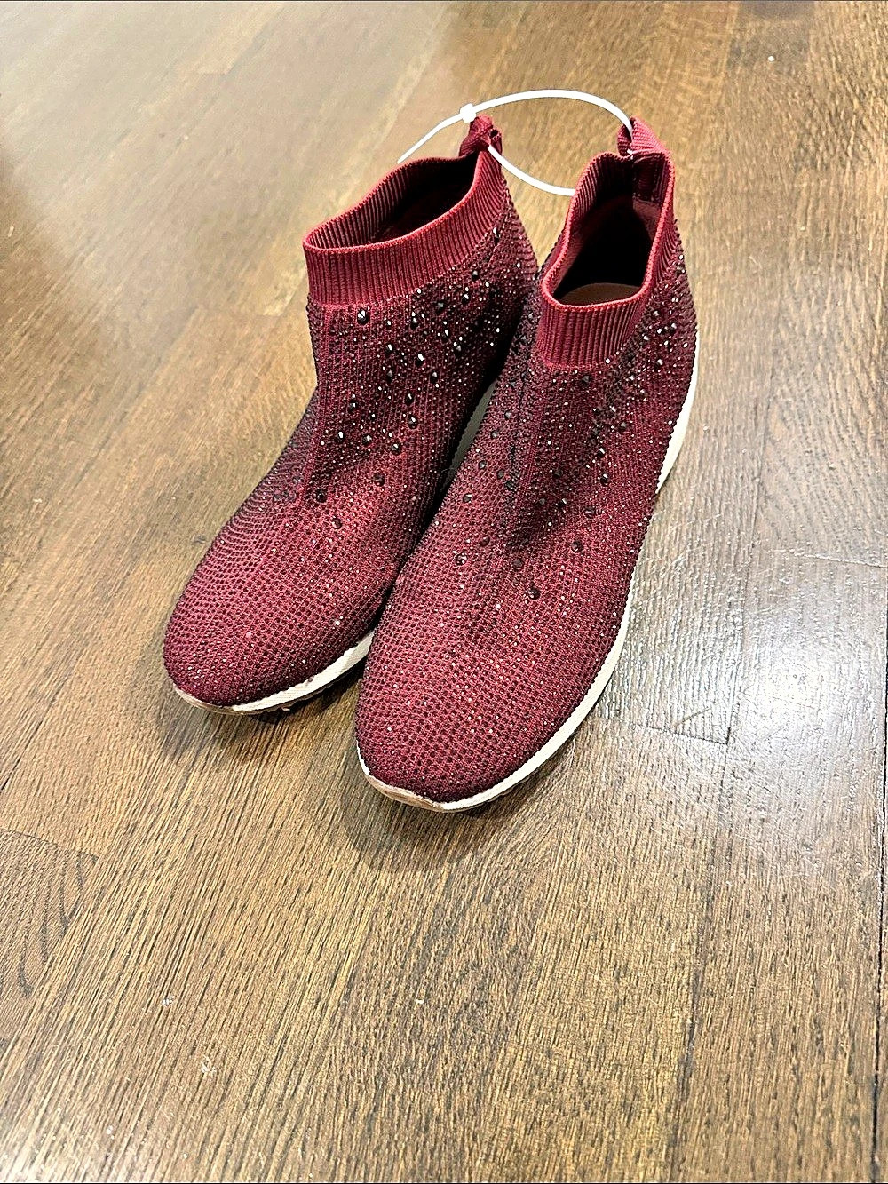 Alex Marie Women's Sparkle Knit Sneakers in Red/burgundy